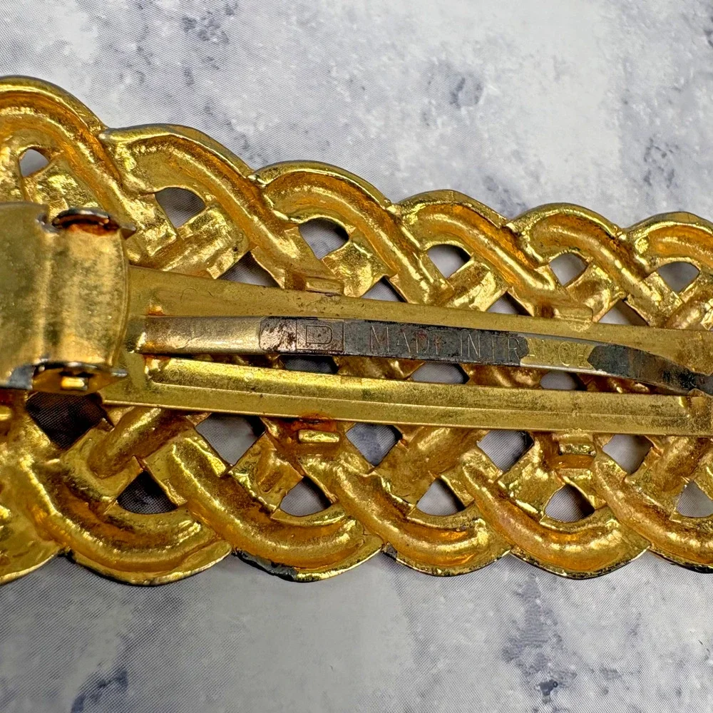 Vintage Quality Made Gold Tone Knot Hair Barrette Made In France Large Signed